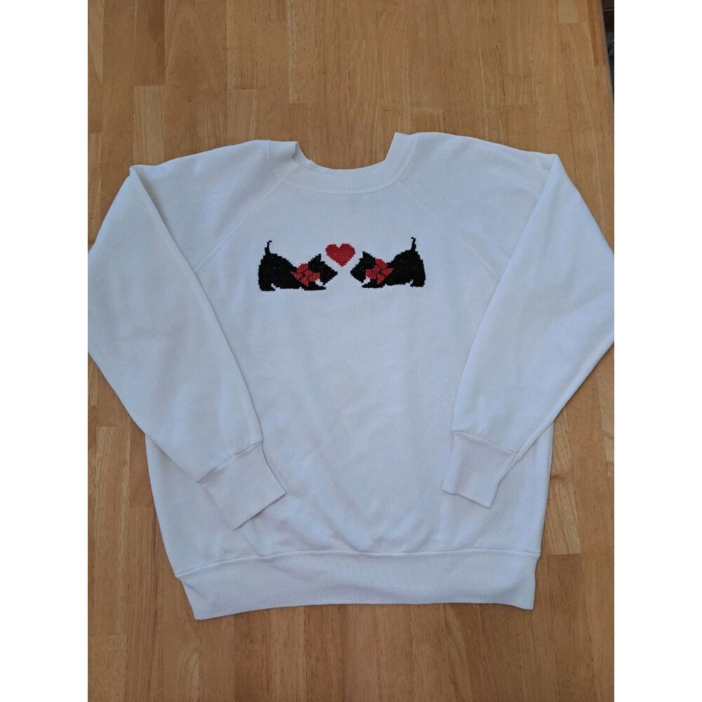 Vintage '90s Pannill Sweatshirt Scottish Terrier Dog Cross Stitch Women's M USA
